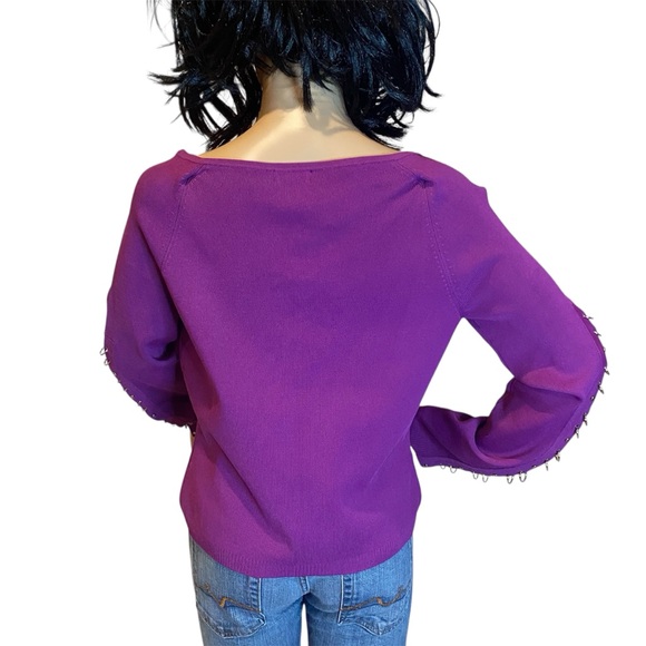 Q.U.E. Purple Rayon Blend Shirt Top with Silvertone Hardware Size Large NWT - Picture 5 of 9